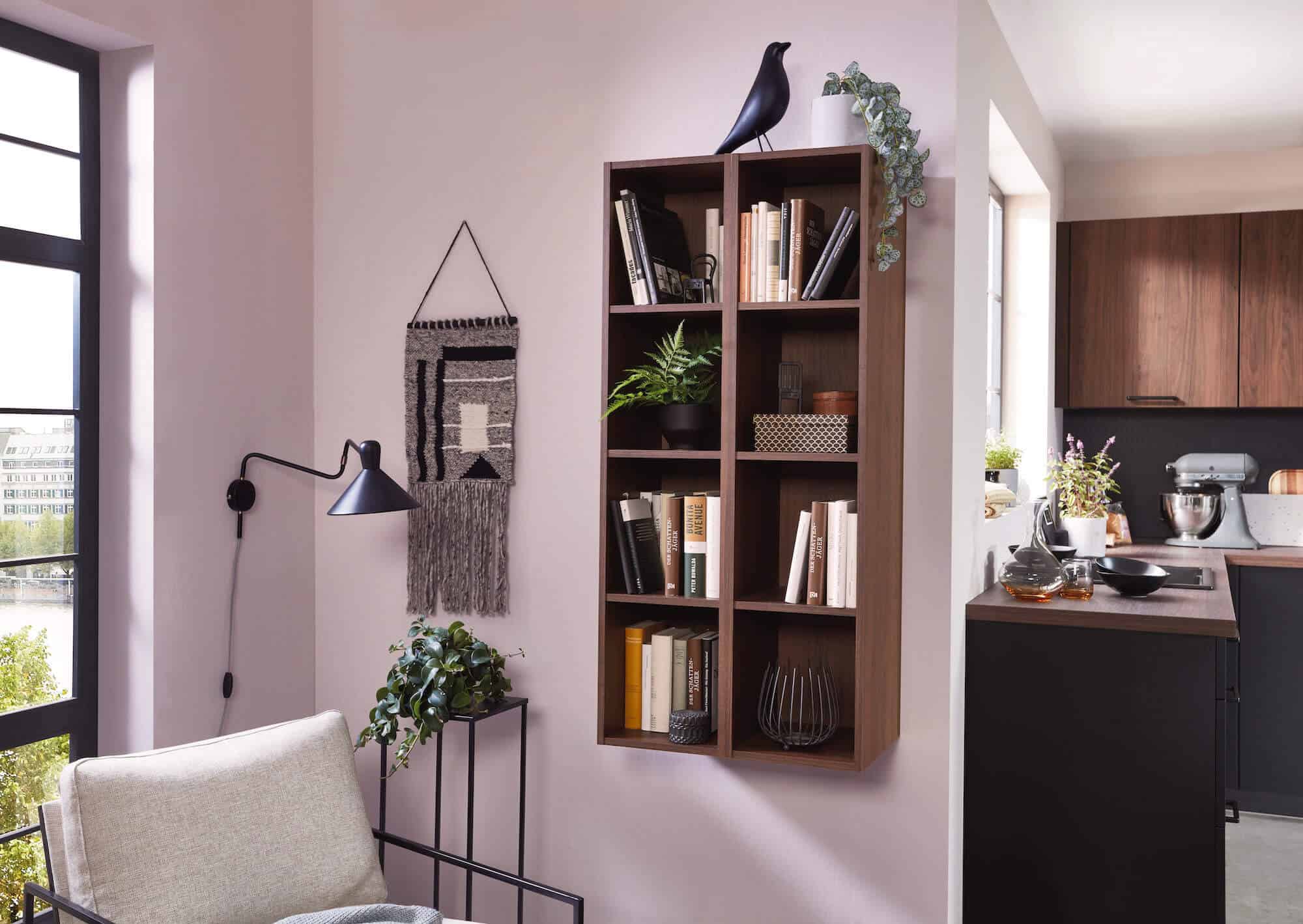 Nobilia Riva L-Küche mit Wandschrank Nussbaum Nachbildung