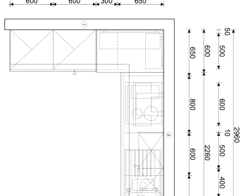 Nobilia L-Küche Beton grau Strichzeichnung
