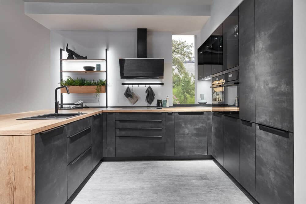 Nobilia Speed U-Küche modern beton mit Griffleisten