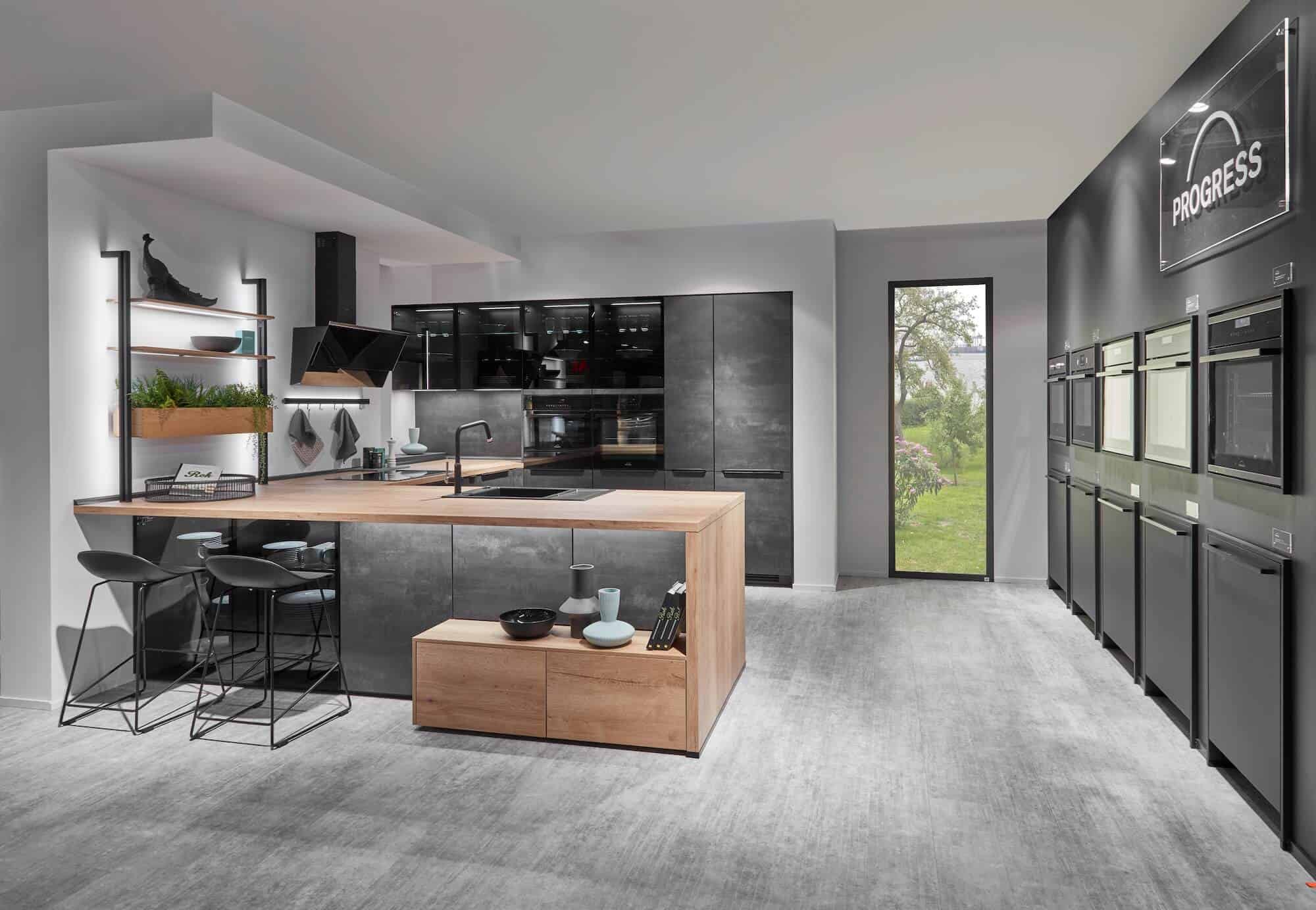 Nobilia Speed moderne U-Küche Beton grau