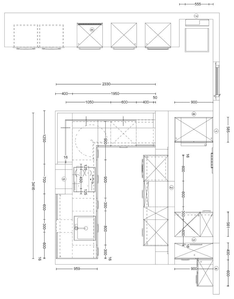 Nobilia U-Küche Beton grau Strichzeichnung