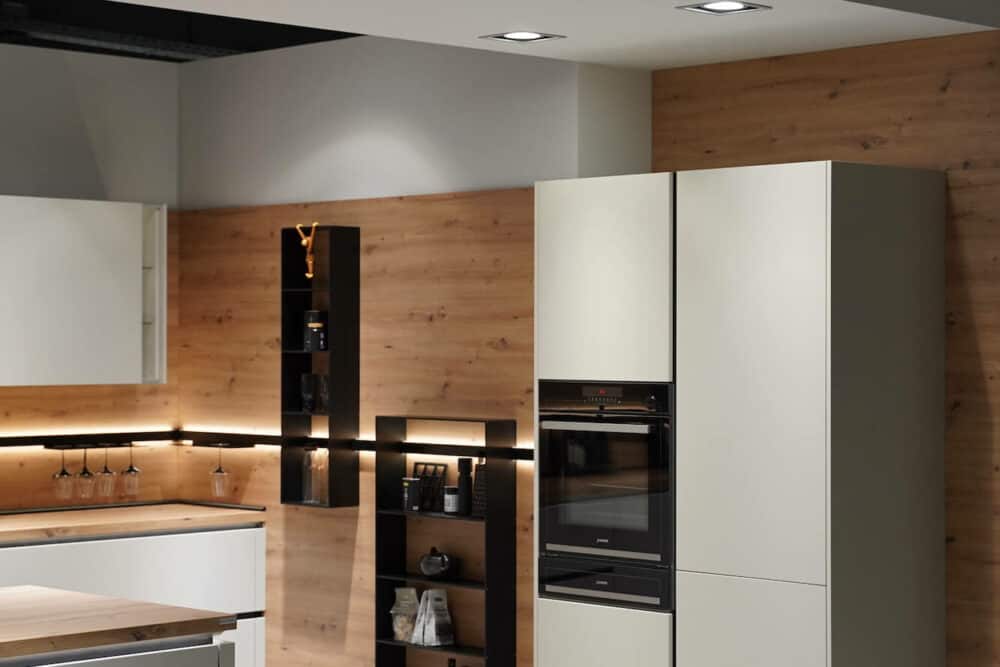 Wandschrank Elektrogeräte Lacklaminat Sand grifflos