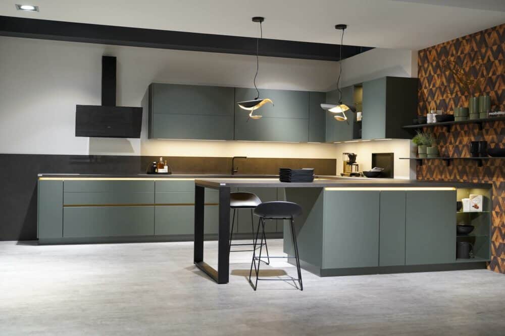 Nobilia Designküche grün U-Form grifflos