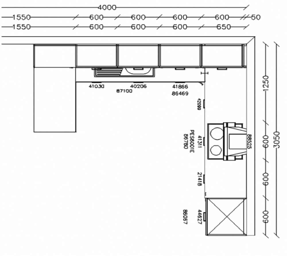 Grundriss der Küche mit Maßen