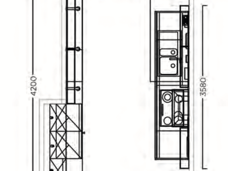 Burger Design Küchenzeile grau Grundriß