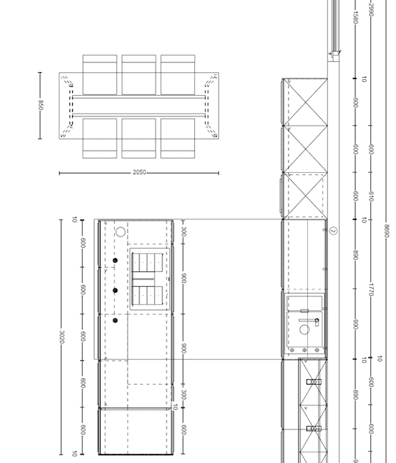 Grundriß Nobilia Design Inselküche grau