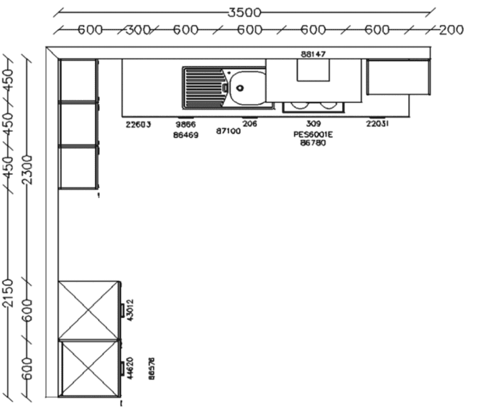 Grundriß Nobilia moderne zweizeilige Küche