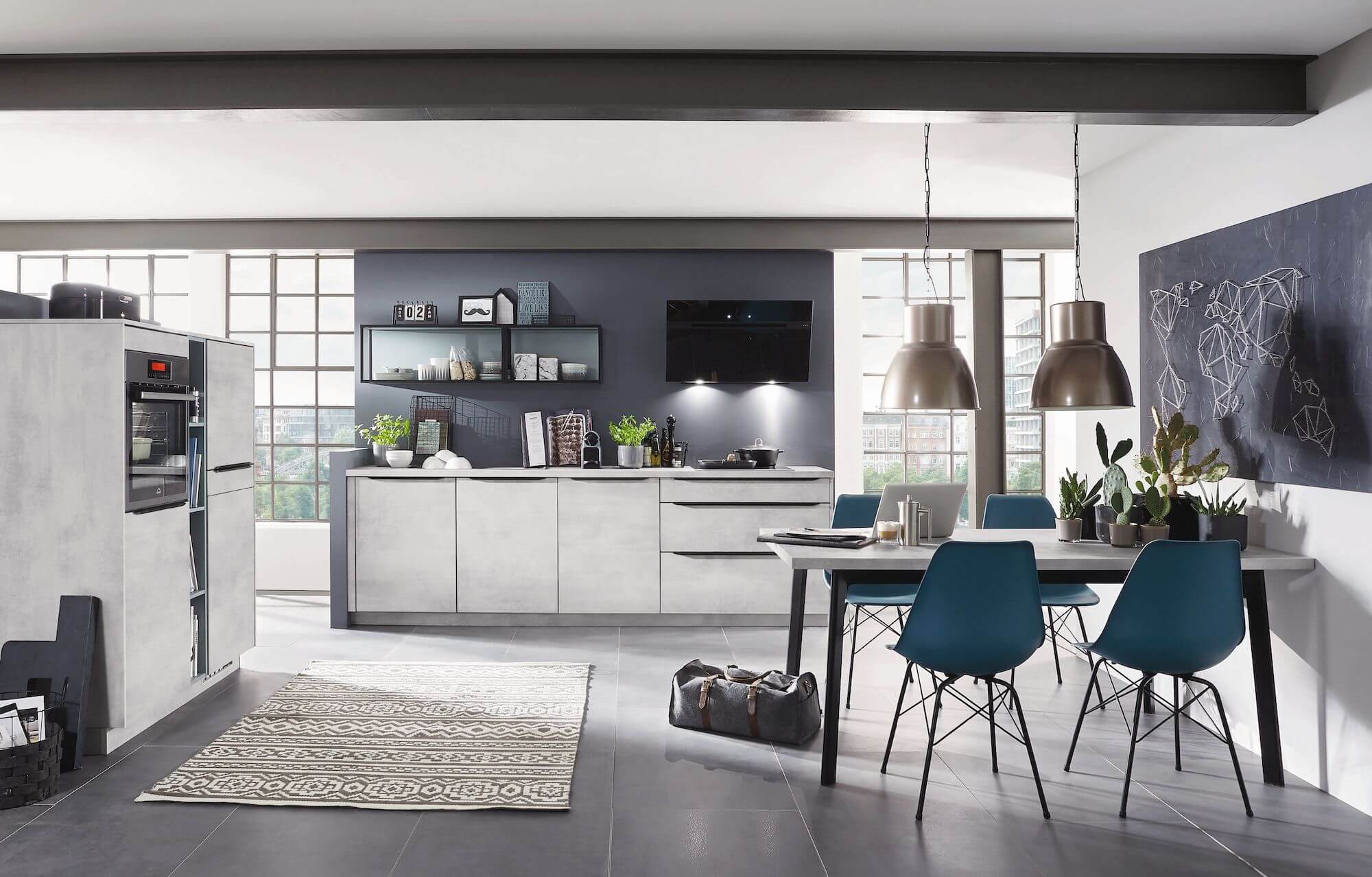 Nobilia Design Küche Weißbeton mit Highboard