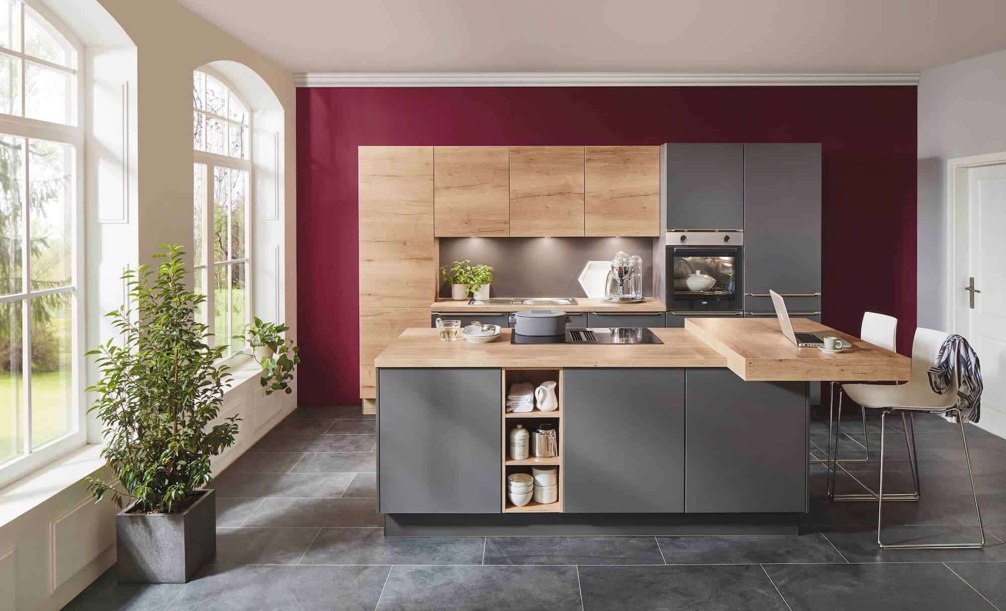 Nobilia Moderne Inselküche Touch mit Holz Optik