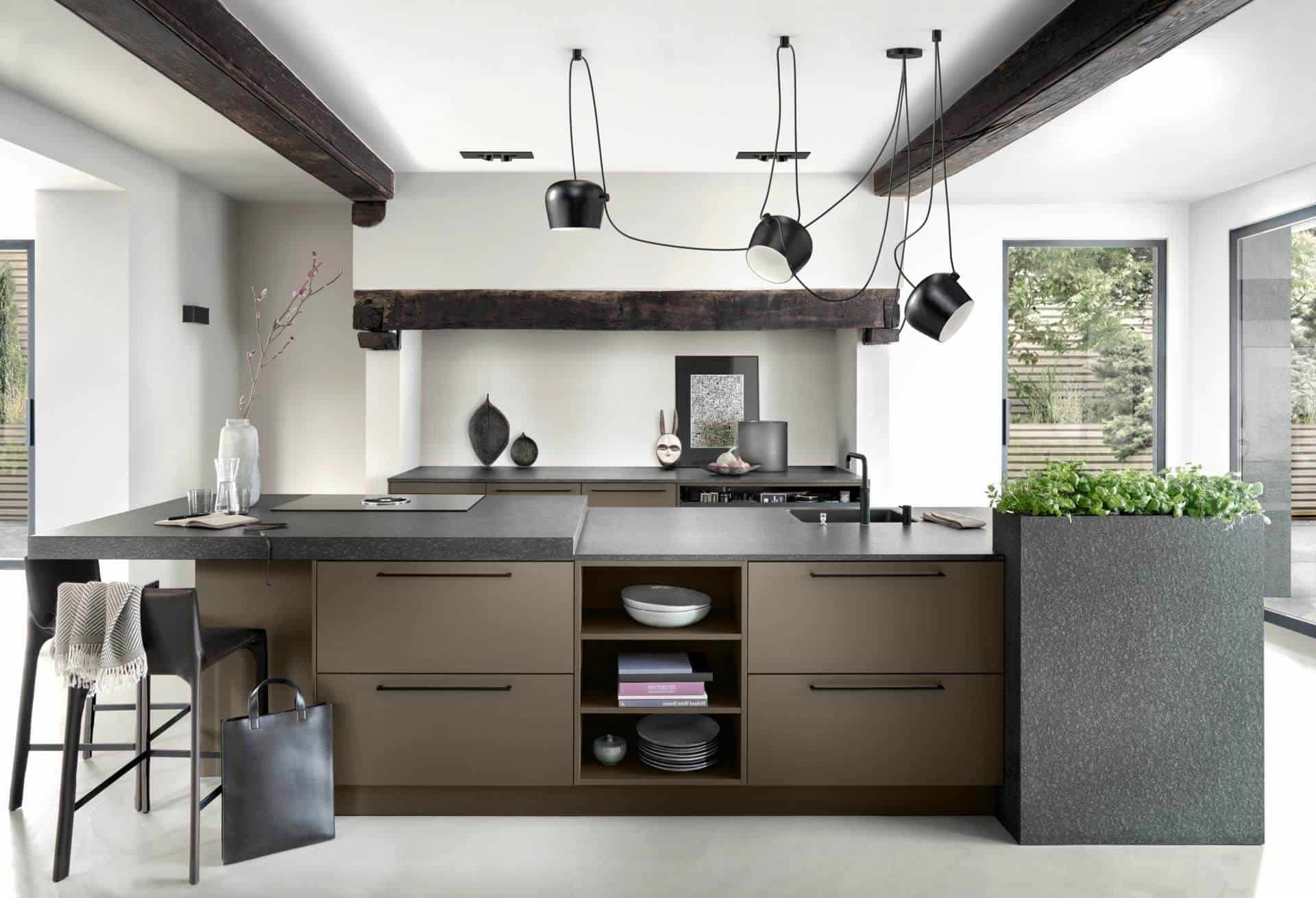 Siematic Urban morderne Inselküche Edelstahl dunkelgrün