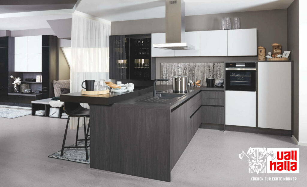 Vallhalla Design L-Küche grau weiß Echtholz