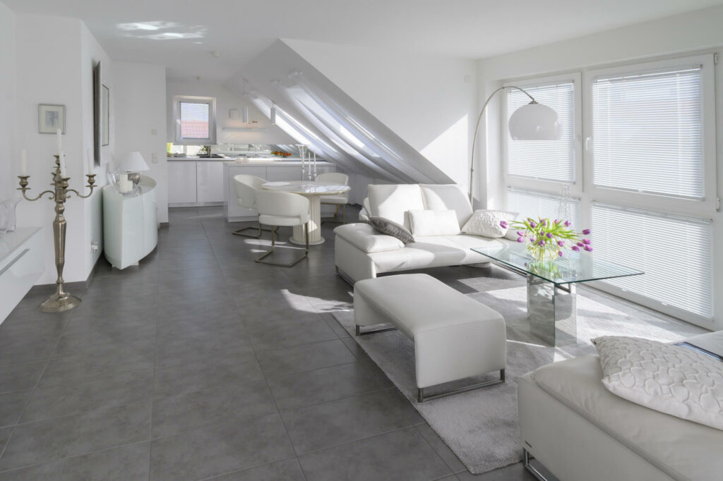 Ballerina Designküche mit Kücheninsel und Design Wohnzimmer