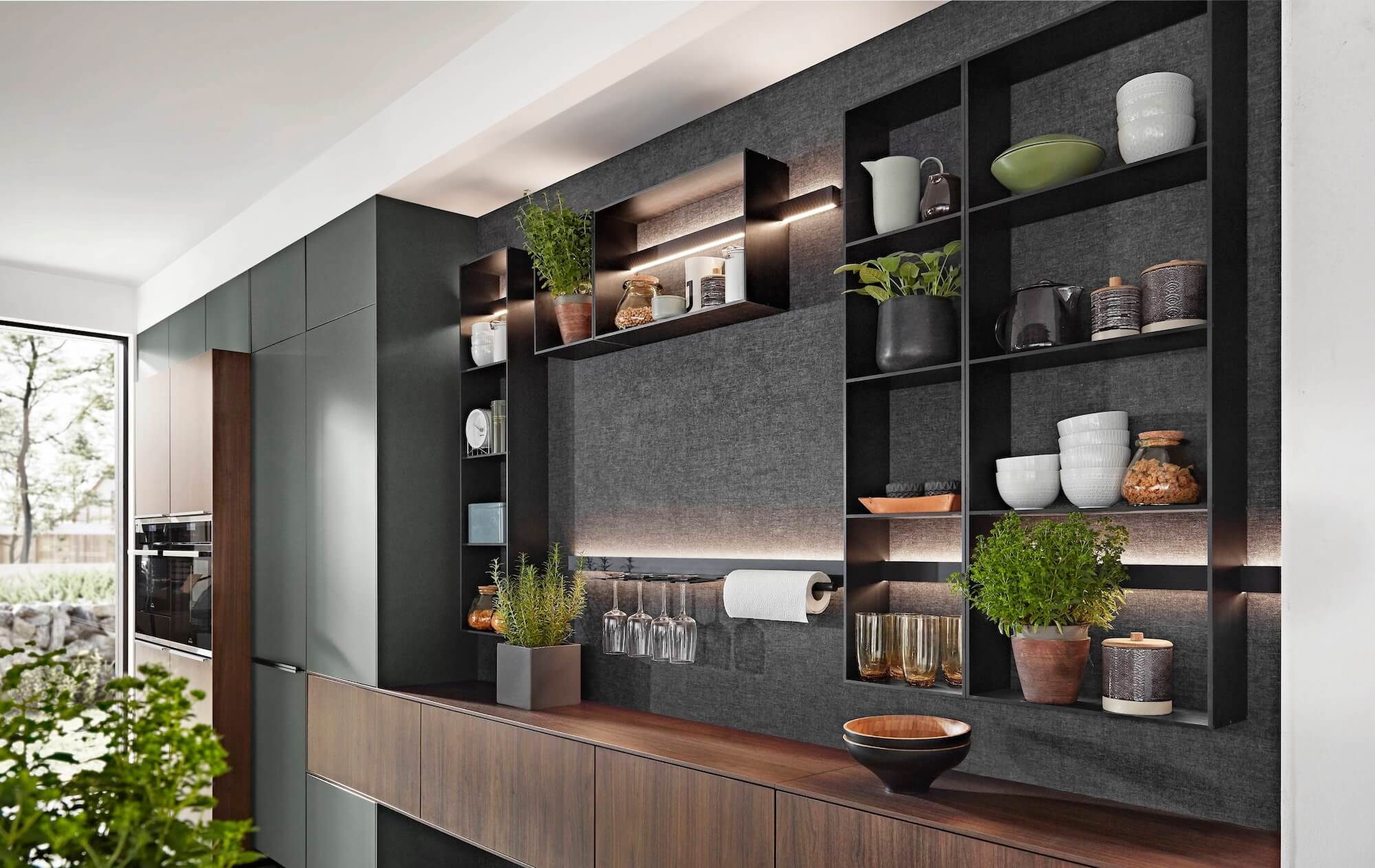 Nobilia Design Küche Mineralgrün Regalsystem