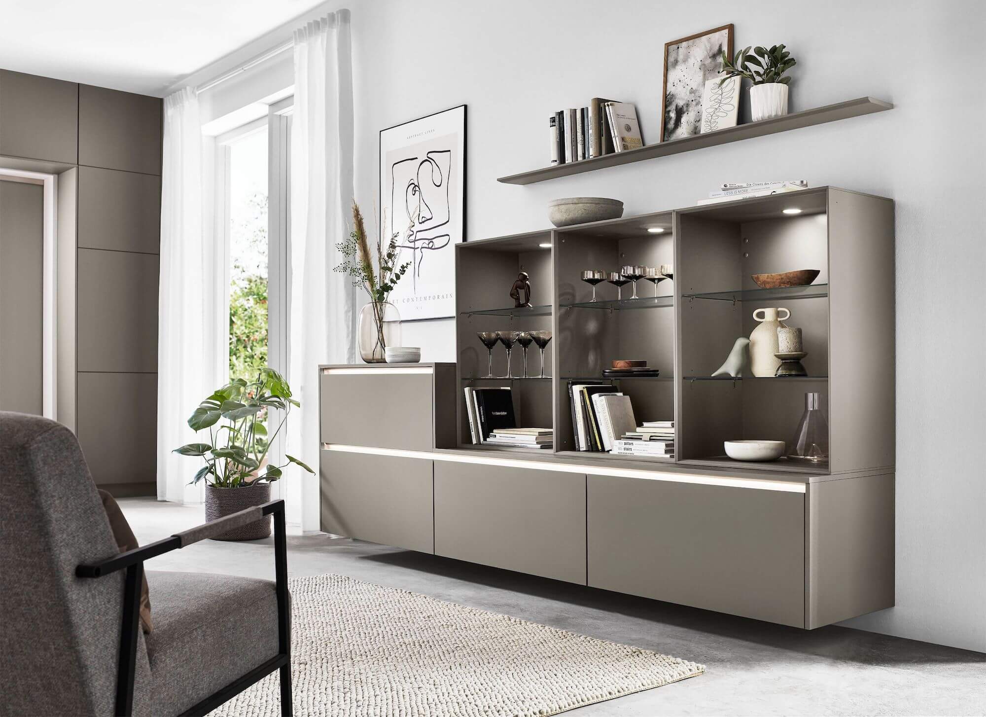 Nobilia Design Inselküche Taupegrau Easytouch Sideboard