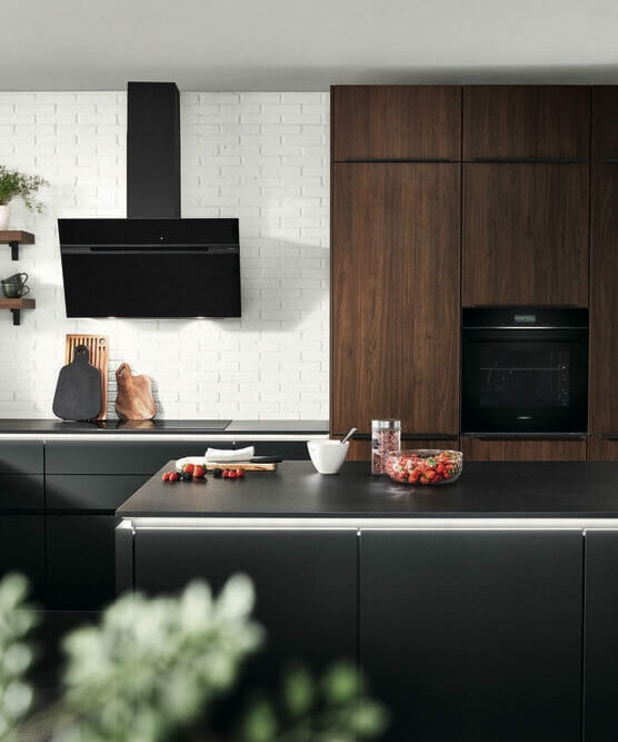Nobilia Designinselküche Riva Nussbaum Dunstabzugshaube
