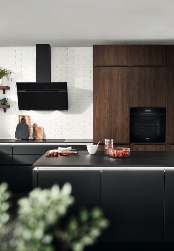 Nobilia Designinselküche Riva Nussbaum Dunstabzugshaube