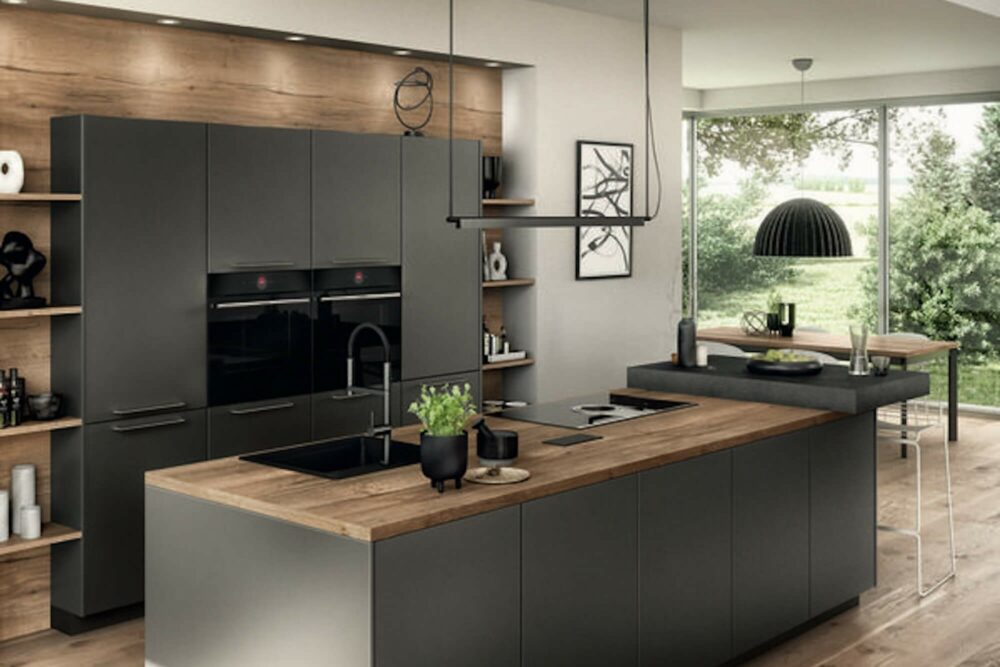 Seitenansicht Nobilia Design Küche mit Insel